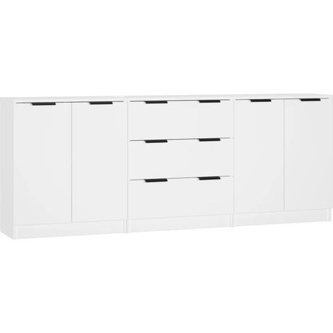 Aparador buffet cómoda gabinete unidad de almacenamiento organizador cocina salón sala de estar 3 piezas madera contrachapada blanco 020037014