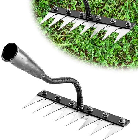 RâTeau De Jardin en Acier Au Carbone Robust - Outil De DéSherbage Et DéChaumage pour Jardinage - RâTeau en MéTal Durable pour Terre Et Pelouse (8 Dents) (1/5)