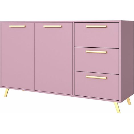 Commode Rosa, Pourpre + Doré, Tiroirs et portes, Nombre de tiroirs: 3, 86x139x41cm