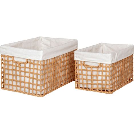 Cestini Bustelo in carta intrecciata naturale con fodera bianca set 2 pezzi