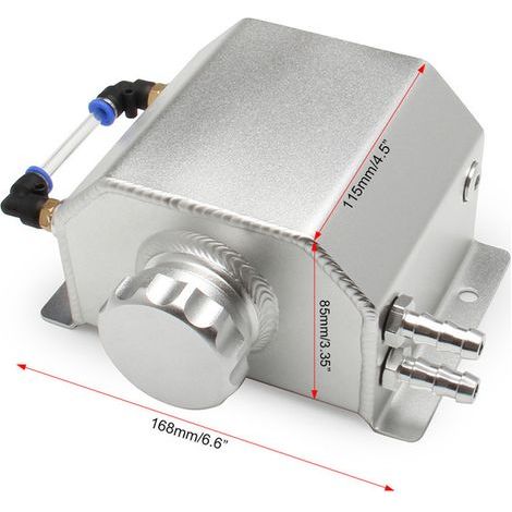 AKLOSIPY Réservoirs D'expansion de Trop-plein de Liquide de Refroidissement de Voiture en Aluminium 1 L, Réservoir de Récupération D'huile avec Bouchon de Vidange, Aluminium, Indicateur (BLACK) (1/5)