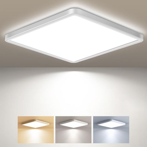 1 Plafonnier LED Carré 29CM, 3 Couleurs 3000K-6500K, Luminaire IP44 Étanche, 2800LM pour Salle de Bain (1/5)