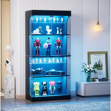 Vitrina de cristal 80x35x165 cm de vidrio y tablero aglomerado, negra, con LED (1/5)