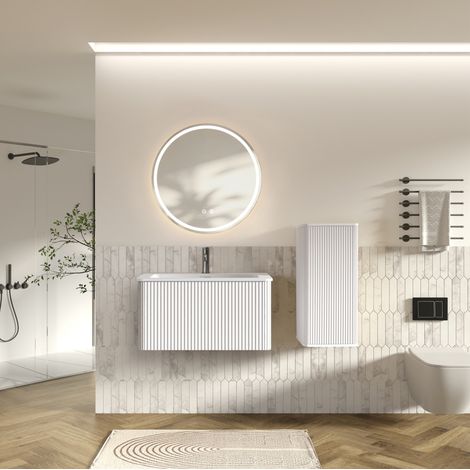 Mobile bagno con lavabo e specchio LED 81 x 46,5 x 37 cm bianco DESVIAE (1/5)
