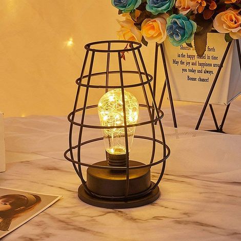 Lampe de table pichet à vin noir, lampe cage en fer rétro, veilleuse, pour décorer les chambres et les salons (lumière chaude) (1/5)
