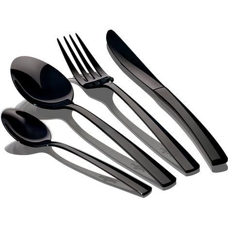 Berlinger Haus Deep Black Ménagère Noir 24-Piece Acier Inox. Finition Polie, Set de Couverts 6 Personnes  Noir