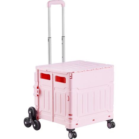 Chariot pliable 65L avec roues escalier et roues pivotantes 360, caddie portable pour courses, bureau et déménagement, rose (1/5)