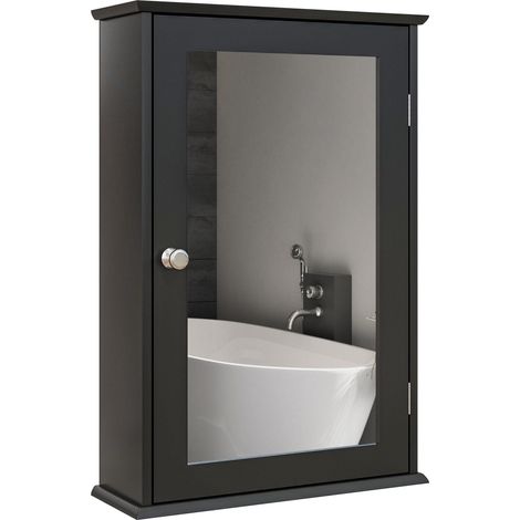 Meuble de salle de bain avec miroir et porte à fermeture magnétique, 41 x 14 x 60 cm, noir avec fonction de rangement et d'affichage idéal pour salon, chambre à coucher ou bureau (1/5)