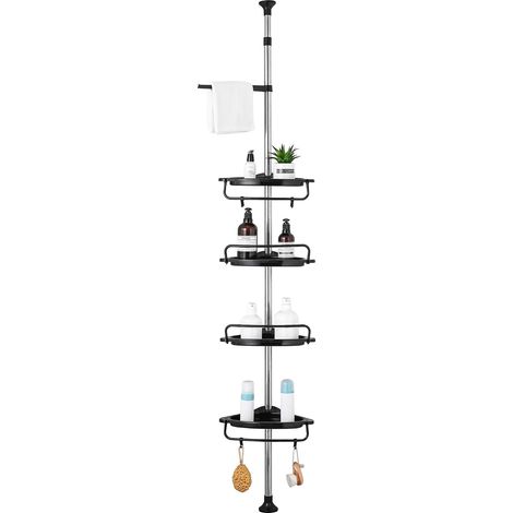 Height-adjustable shower shelf, no drilling required, for bathtubs and bathrooms, 95-305 cm, black (1/5)