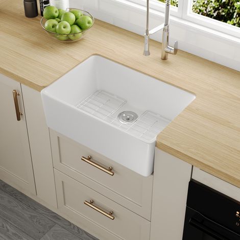 Évier de Céramique DeerValley série Ferme – Bac profond 60,5 x 40,8 cm avec rebord intégré et accessoires inclus (1/5)