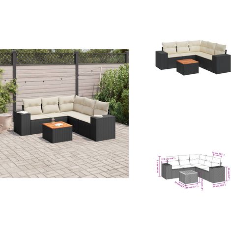 6-tlg. Garten-Sofagarnitur mit Kissen Schwarz Poly Rattan - Gartenmöbel - Outdoor Möbel - Rattan Gartenset - Sofagarnitur - Esstisch Set (1/3)