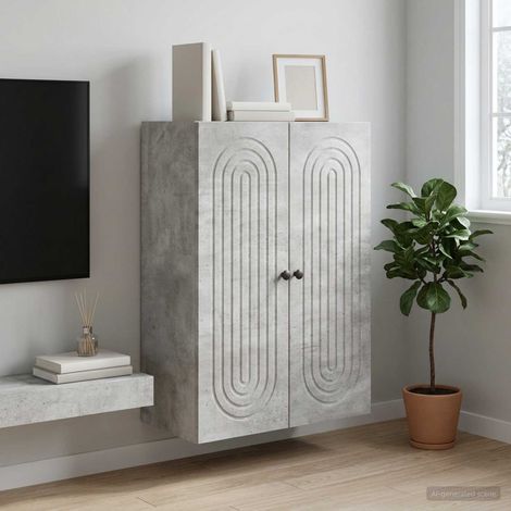 Armoire murale gris béton avec 2 portes, bois d’ingénierie, 66 x 34,5 x 90 cm - PANGIVO (1/5)