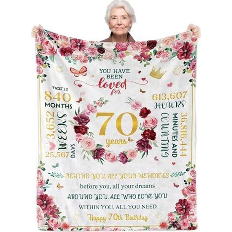 1 pièce couverture anniversaire 70 ans pour femme, polaire douce 127 cm x 152 cm, coffret cadeau bien-être, idée cadeau senior