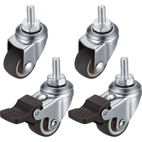 Lot de 4 petites roulettes pivotantes pour meubles, 25 mm, M6, avec frein, pivotantes à 360°, silencieuses, antidérapantes, avec filetage, pour meubles intérieurs et extérieurs (1/5)