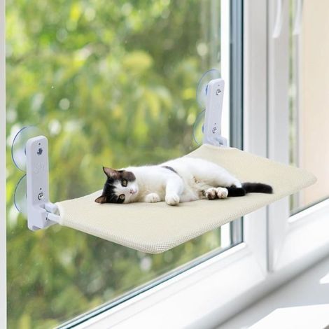 Hamac de fenêtre sans fil pour chat avec 4 ventouses puissantes, facile à assembler et étagère pliable, grand (1/5)