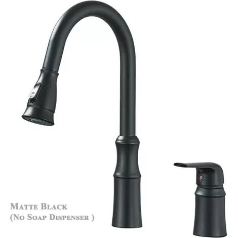 (Noir mat A) Robinet d'évier de cuisine avec douchette extractible, poignée unique, buse de mélange à deux trous. (1/5)