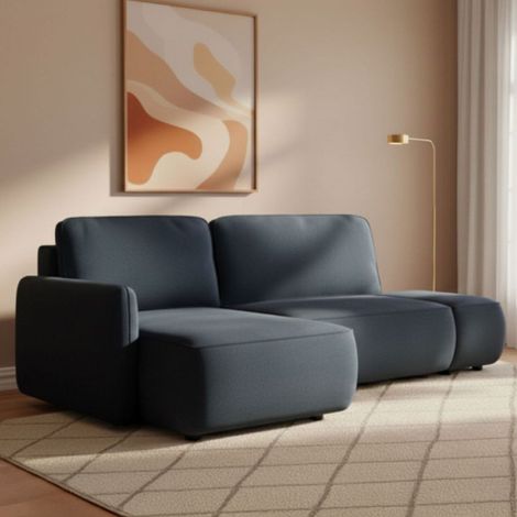 Sofá Cama con Chaise Longue Rezzo, Almacenaje, Reclinable, Cojines Desenfundables, 229x148 cm azul (1/5)