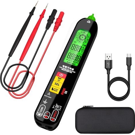 S6 Testeur de Tension Rechargeable Détecteur de Courant Électrique avec Triple Affichage VFD Ampèremètre Capacimètre Stylo Multimètre Automatique pour Courant/Tension AC DC Ohm Hz Continuité (1/5)