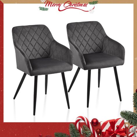 Dining Chairs,2x Velvet Upholstered Seat Kitchen Chairs with Armrests, Grey (1/5)