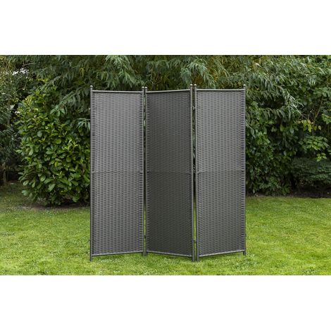Paravent verlängerbar grau Stahl/Kunststoffgeflecht