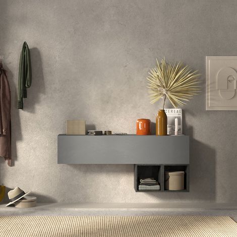 Meuble d'entrée moderne suspendu vide-poches en bois Infinity 55 - Gris (1/2)