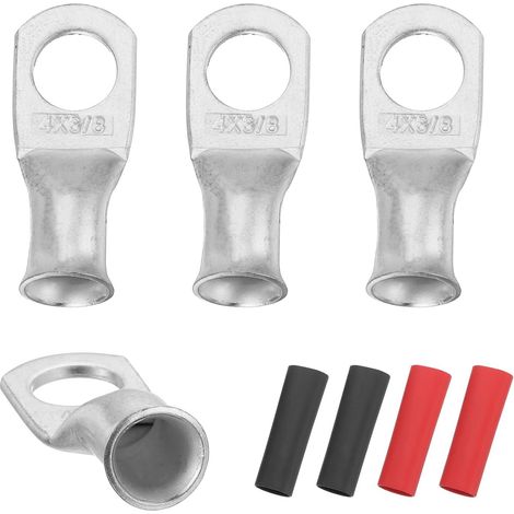 4 AWG M10 Cosse De Batterie, Embout De Câble À Œillet 3/8" 10mm À Serrer En Cuivre, Gainage Thermorétractable 3:1, Argent (1/5)