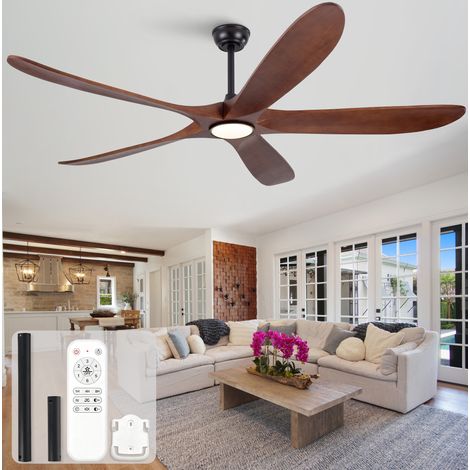 Ventilateur de plafond avec LED 176x176x31 cm en bois noir, 6 vitesses, pour chambre – MEUBLIV (1/5)