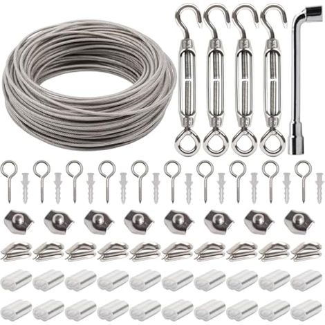 Lot de 64 câbles en acier inoxydable 304, 35 m d'épaisseur, 3 mm, pour plantes grimpantes, corde à rideau, clôture