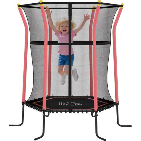 Tappeto Elastico per Bambini con Ingresso a Cerniera e Pali Imbottiti, Ø163.5x190 cm, Rosso