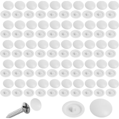Lot de 100 Cache Visse Meuble, Capuchon à Vis Empreinte Cruciforme 12 mm pour vis de 7 à 8 mm, Cache-Vis pour Meubles, Couvercles de Protection Décoratifs, Imperméable, Blanc-100pièces (1/5)