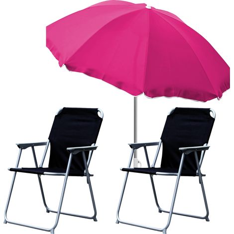 2x Campingstuhl schwarz + Sonnenschirm 180cm Pink-2xMPO2600S+MMC180N-pink (1/5)