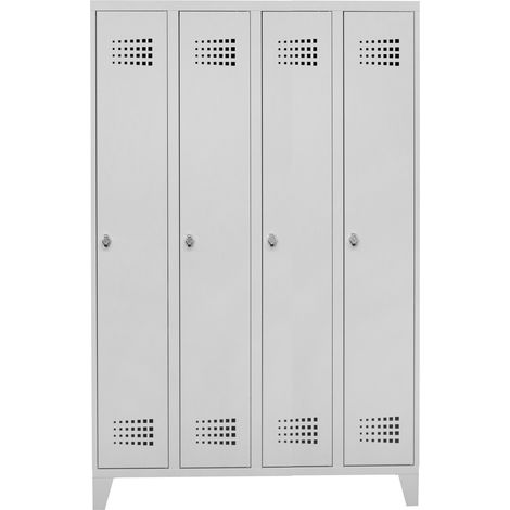 STIER Garderobenspind Premium mit Füßen 4 Abteile Drehriegel lichtgrau (1/2)