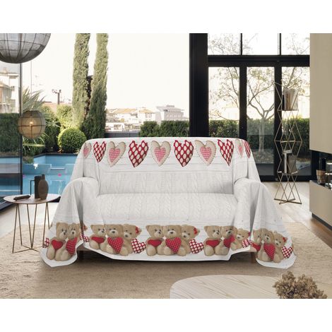 Telo Arredo Made in Italy in Cotone Grandfoulard Copritutto Copridivano Copriletto-Teli Sofà Arredatutto-Drappeggio-Arazzo-Copridivano Grand Foulard Letto Matrimoniale - Orsetti Rosso