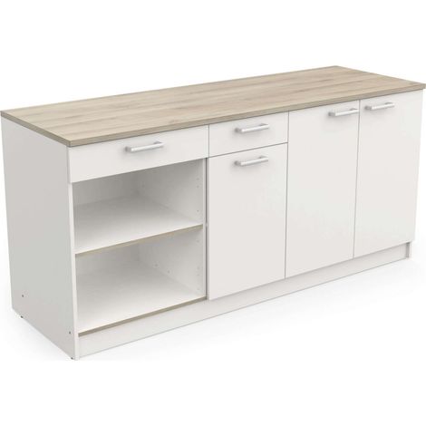 Módulo Inferior Cocina Cooking, Armario Cocina 3 Puertas 2 Cajones Blanco 85x180x60 cm