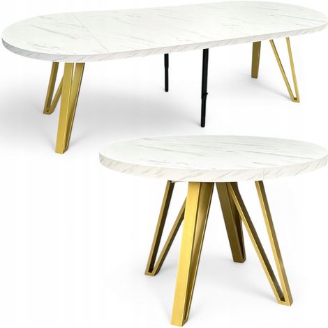 Runder Ausziehbarer Esstisch Weißer Marmor (Ø110/310 cm) mit Goldenen Metallbeinen (1/5)