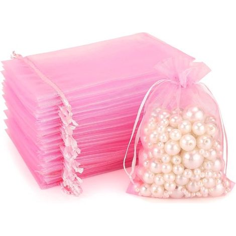 100 Organzabeutel, Organza Geschenktüten, Schmuckbeutel, Lavendelbeutel ( für Schmuckgeschenke, Süßigkeiten, Hochzeiten) 10 x 15 cm, rosa (1/5)