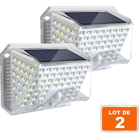 Juego de 2 luces solares para exteriores con sensor de movimiento, focos LED impermeables IP65, apliques de pared para exteriores, focos solares con 3 modos, iluminación para jardín, garaje, cochera,  (1/5)