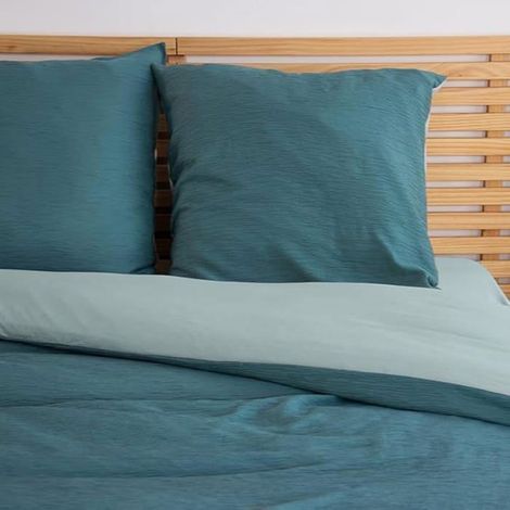 Parure de lit - Housse de Couette - 220x240 cm - 2 Taies d'oreiller - Bi-matière - Bleu