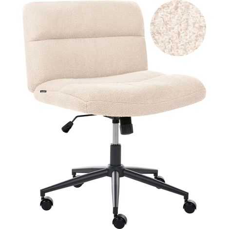Chaise de Bureau en Bouclé Rembourrée Sans Accoudoirs Siège Pneumatique Base Pivotante Inclinable Beige Clair Catlin (1/5)