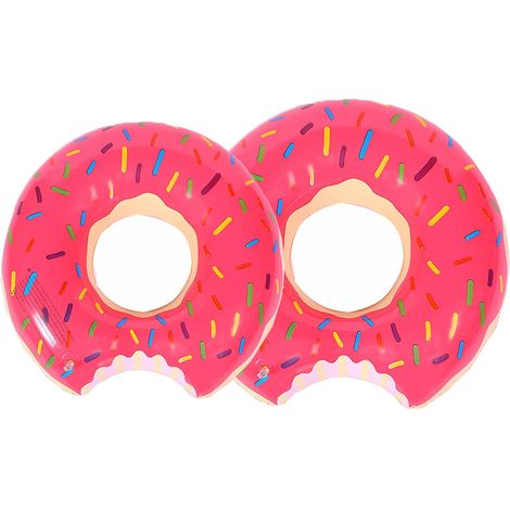 Lot de 2 bouées gonflables, à motifs de donuts, de couleur rose, pour adultes et enfants, pour piscines et fêtes aquatiques en été.-AquaForge (1/5)