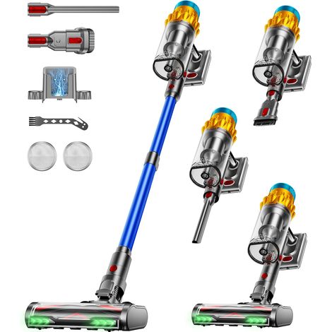 Aspirateur Balai sans Fil, 600W/50KPA/70Mins Aspirateur sans Fil avec Fonction Debout, Collecteur de Poussière sans Contact de 1,8 L, Brosse Anti-enchevêtrement avec Lumière Verte(Bleu) (1/5)