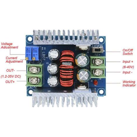 Modulo convertitore DC/DC step-down da 300 W 20 A, regolatore di tensione (da 6–40 V CC a 1,2–36 V CC), tensione regolabile, corrente costante, condensatore elettrolitico, argento (1/4)