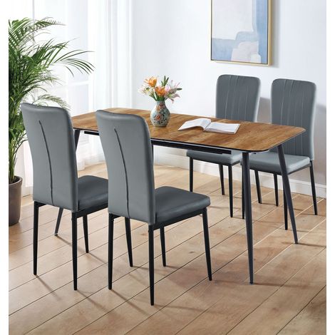 Hallowood Furniture Cullompton Extendable Dining Table and Chairs Set 4, Oak Effect Extending Table with Grey High Back Faux Leather Chairs, Dining Room Sets for Home & Cafe (120-180cm) (1/5)
