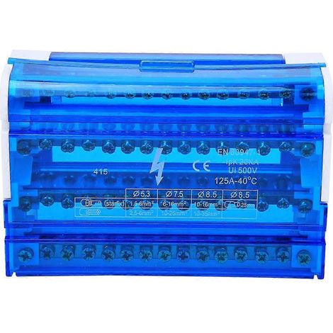 Boîte de distribution à bornier pour rail DIN, 4 étages, monophasée, avec couvercle anti-poussière transparent