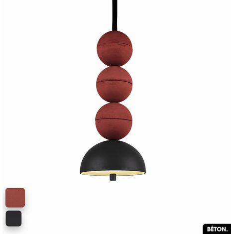 Lampe de suspension en béton - BOSFOR CONCRETE TERRE ROUGE - NOIR 3 BALLES LED 14W (1/2)
