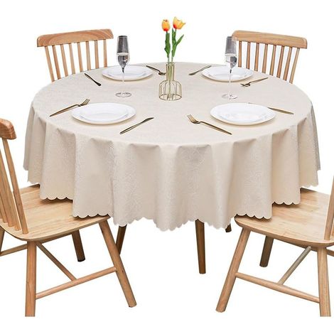 Beige SZ diamètre 160 cm Nappe Ronde en PVC,épaissie imperméable et Anti Taches,résistante aux Rayures (1/4)