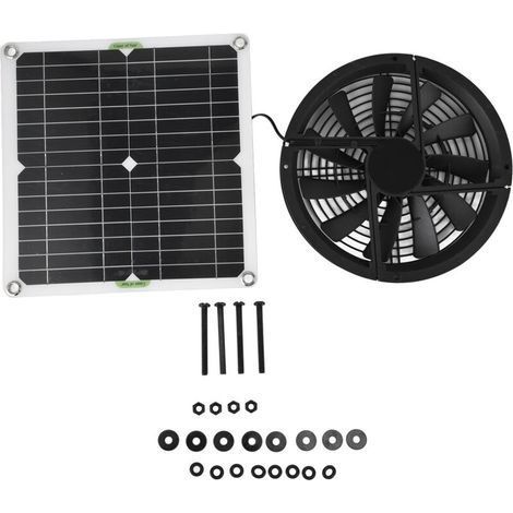 Kit de Ventilateur de Panneau solaire, 100 W 12 V 10 pouces Ventilateur d'échappement rond à panneau solaire étanche avec couvercle de ventilateur, mini ventilateur portable extérieur (1/5)