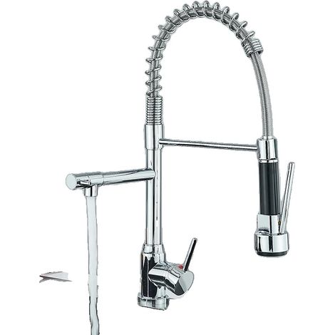 Küchenarmatur, Ausziehbare Sprühfunktion, 360° Drehung, Chrom (1/2)