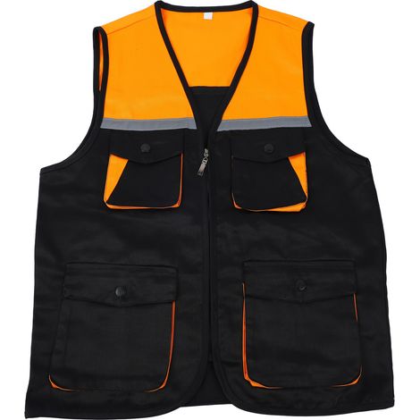 Gilet de sécurité haute visibilité avec bandes réfléchissantes, fermeture éclair et 4 poches - Noir et Jaune - Taille XXL (1/5)