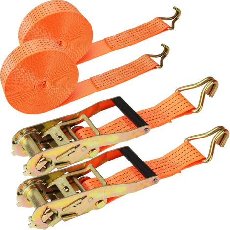 2 pièces de Sangles à cliquet 6M Heavy Duty Sangles d'arrimage réglables, Sangles à cliquet Orange Sangles d'arrimage, Sangles avec cliquet et Crochet pour Cargo, Moto, camions, remorques (1/5)